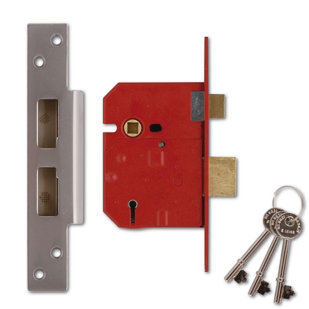 Union Locks 2234E 5 Lever BS Mortice Sash Lock 67mm - Satin Chrome Finish (Visi Pack)