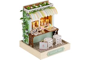 TuKIIE DIY Miniature Dollhouse Kit with Furniture, 1:24 Scale Creative Room Mini Wooden Doll House Plus Dust Proof for Kids Teens Adults(Dessert Time)