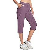 MAGCOMSEN Women's Hiking Capris Pants Cargo Lightweight Stretch Water Resistant Joggers with 5 Pockets for Outdoor