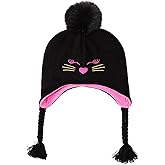LUCKYBUNNY Toddler Girls Cat Ear Winter Hat Warm Knit Beanie Kids Earflap Cap for Cold Weather