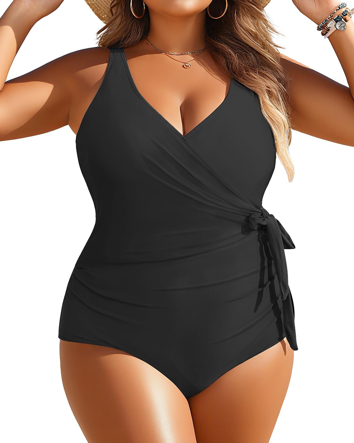 Photo 1 of Yonique Plus Size One Piece Swimsuits for Women Tummy Control Bathing Suits Full Coverage Swimwear Black 20W