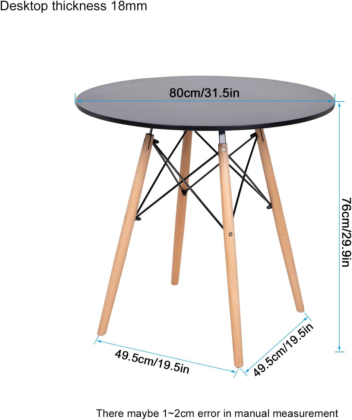 80cm Mesa Redonda + 4 Sillas Negras Para Cocina Cafe Comedor Salón