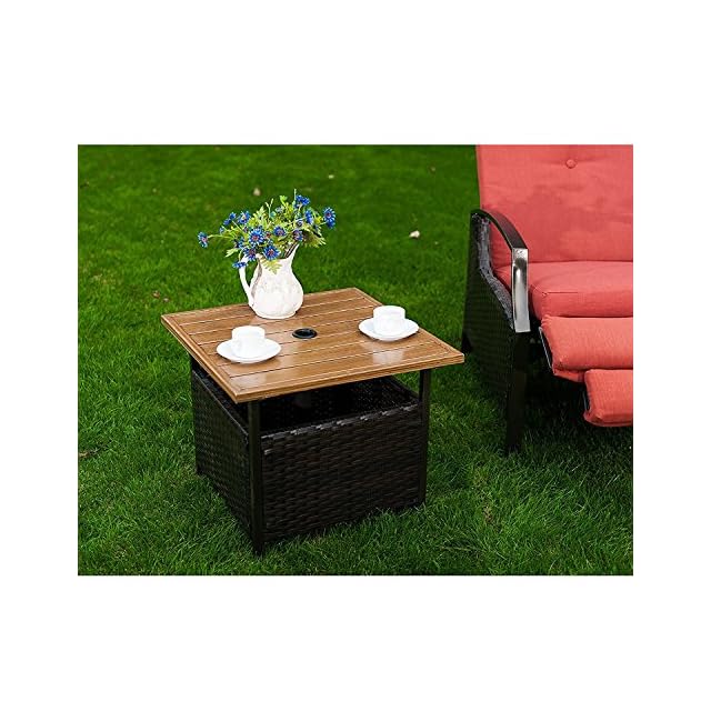Naturefun Outdoor PE Wicker Square Bistro Side Table, Garden Leisure