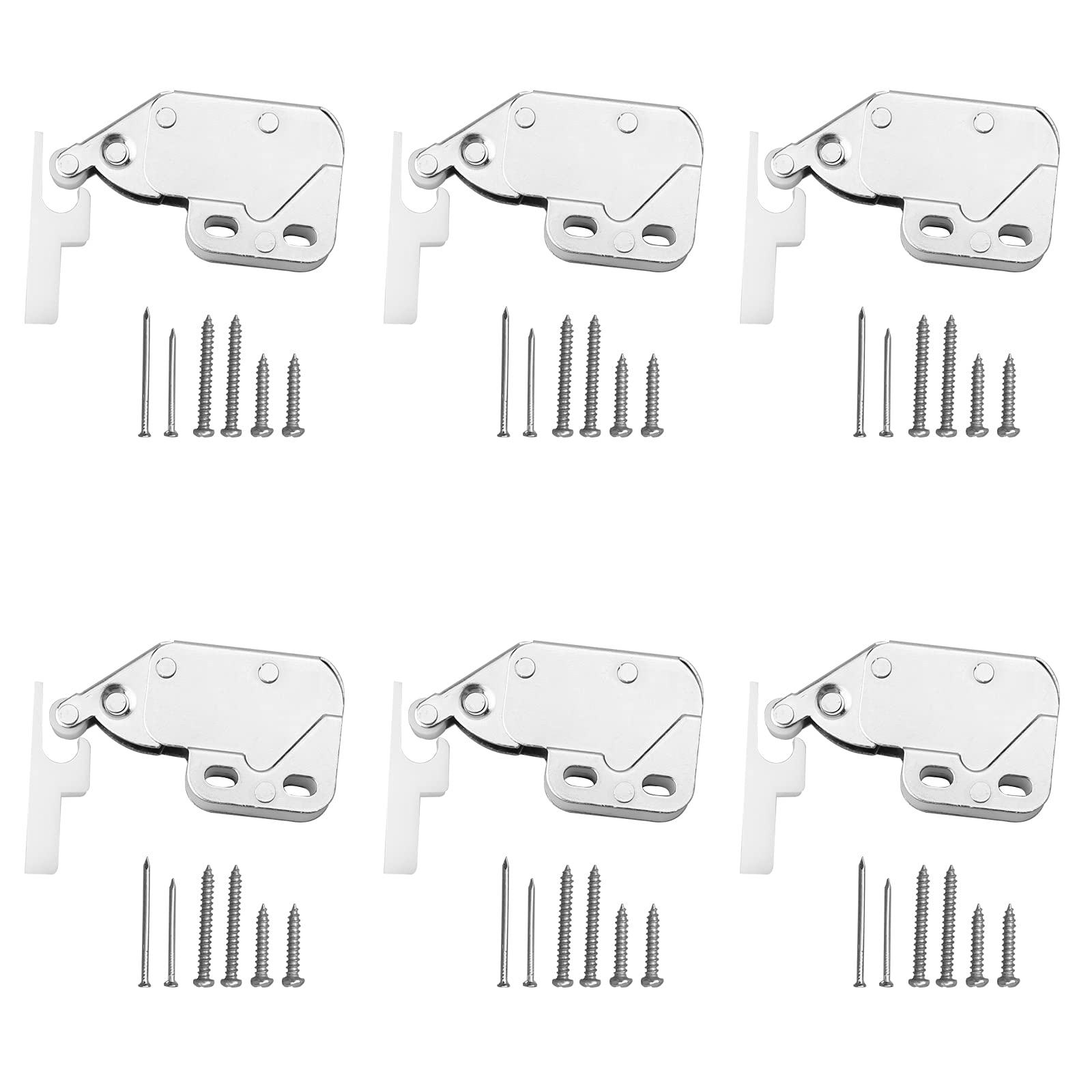 6 Pcs Mini Latch, Touch Release Catch Latch, Metal Automatic Spring Catch, Push to Open, for Cabinet, Doors with Screws, Window, Cupboard, Wardrobe, Safety Lock