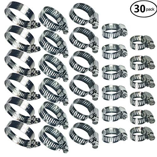 Water Pipe Clamps Stainless Steel Worm Gear Hose Clamps Assortment Kit 30 Piece