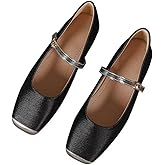 TN TANGNEST Women's Mary Jane Flats Fashion Square Toe Slip On Buckle Flats Soft Comfortable Casual Flat Shoes