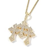 POKOKORR Men's Rope Link Chain Pendant, Moissanite and Gold, Hip Hop Iced Out Jewelry 24inches