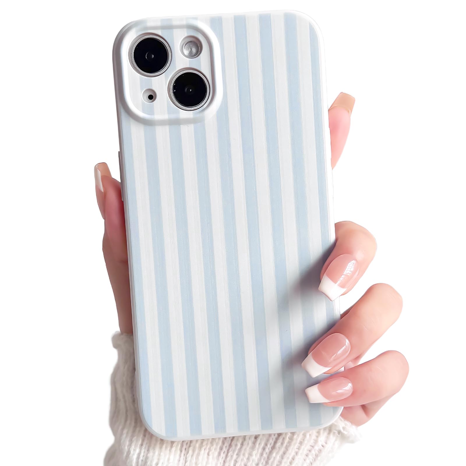 Lovmooful Compatible for iPhone 14 Case Cute Color Striped with Aesthetics Design for Girls Women Soft TPU Shockproof More Protective Girly for iPhone 14 Case-Blue