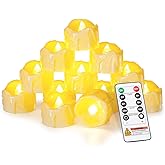 Homemory 12pcs Remote Timer LED Tea Lights Candles, 400+Hours Flickering Flameless Battery Votive Tealights for Tabletop Lighting, Centerpieces Decor, Holiday, Ivory Base