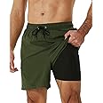 SILKWORLD Mens Swimming Trunks with Compression Liner 2 in 1 Quick-Dry Swim Shorts with Zipper Pockets