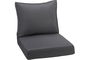 HERMOCE Outdoor Deep Seating Cushion Set, 24" x 24", Waterproof & Fade Resistant Patio Furniture Cushions with Handle, Deep Seat and Back Cushion for Chair and Sofa (1, Grey)