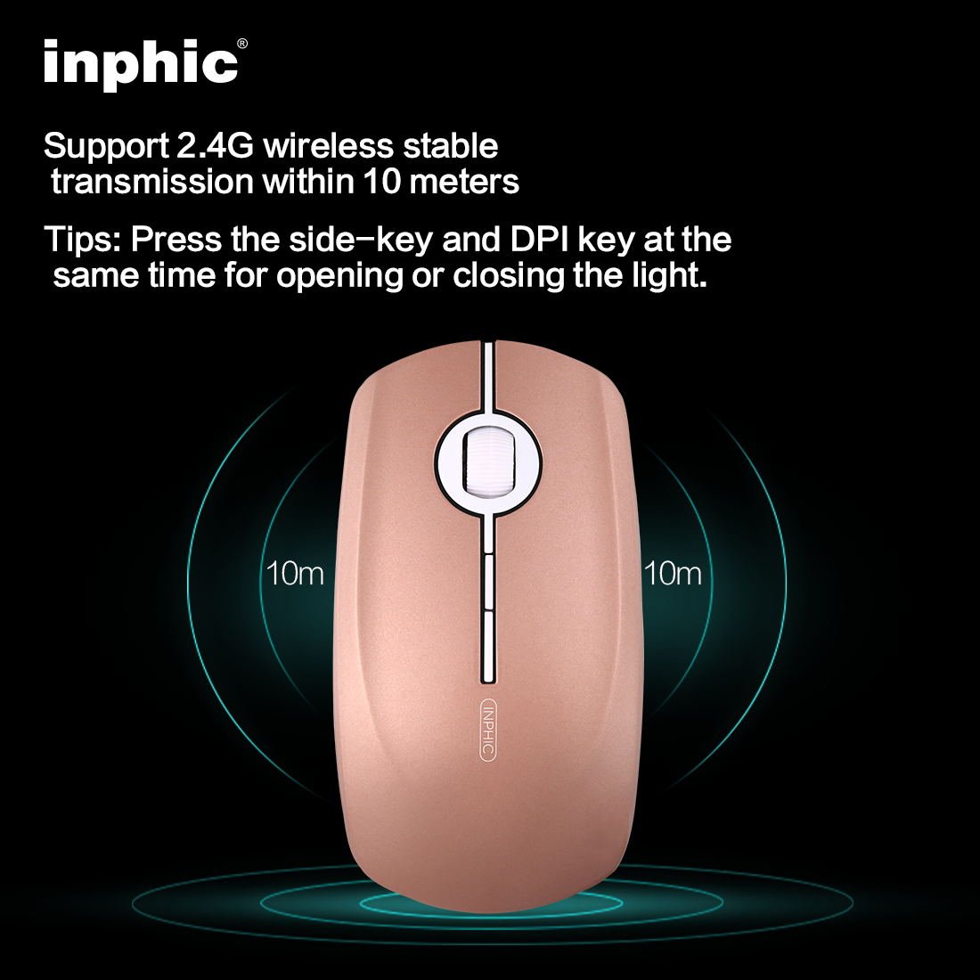 Wireless Mouse, Inphic Slim Silent Click Rechargeable Wireless Mouse, 2.4G USB Optical Mice PC Laptop Computer Cordless Mouse Mini with Nano Receiver, for Windows Mac MacBook Linux - Rose gold