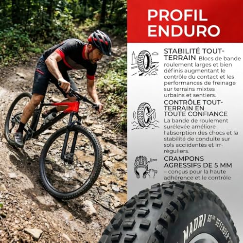 Fincci 29 Inch 29 x 2.25 Foldable Kevlar 60 TPI Puncture Protection LVL3 1mm ETRTO 52-622 Black MTB Tyres for XC, Mixed Trails and Heavy Duty – Pair of 2