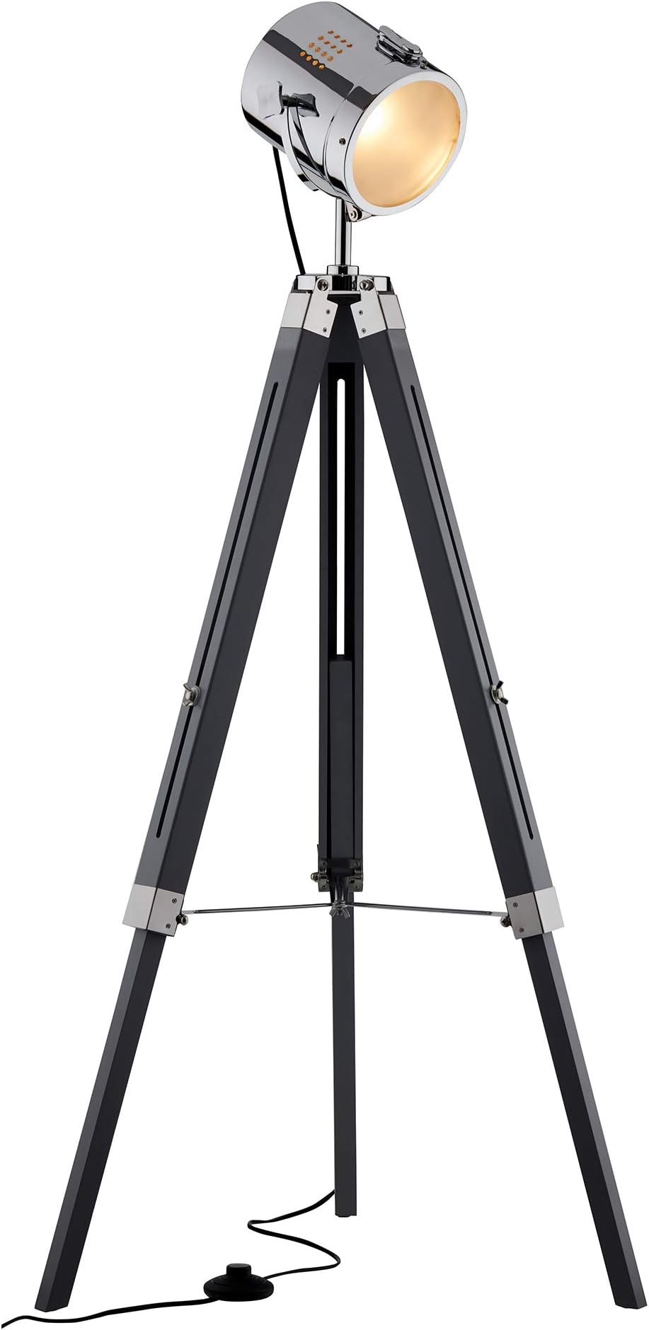 Illuminative Adjustable Tripod Floor Lamp Nautical Spotlight Vintage Studio Wooden Light for Home & Office (Grey)