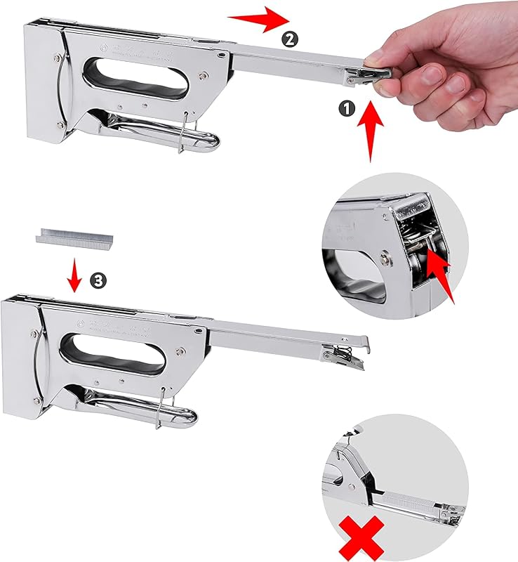 Strapazierfähiger Handtacker, Tackerpistole mit 1000 Heftklammern, für Polstermöbel, Hausreparaturen, Tischlerarbeiten und andere professionelle Projekte, Silberfarben
