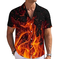 Orange Fire Mens Funny Hawaiian Shirts 3D Graphic