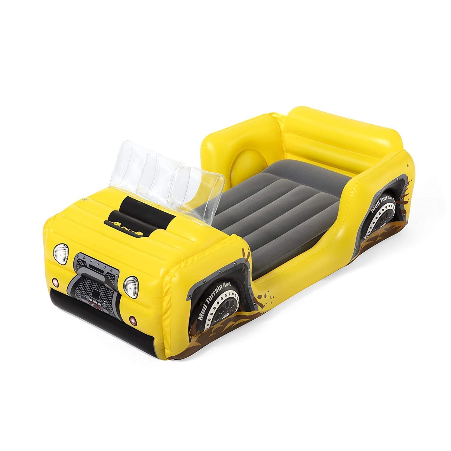 Bestway Up, In and Over Air Bed for Children, Yellow, 4X4 Truck, 160 x 84 x 62 cm