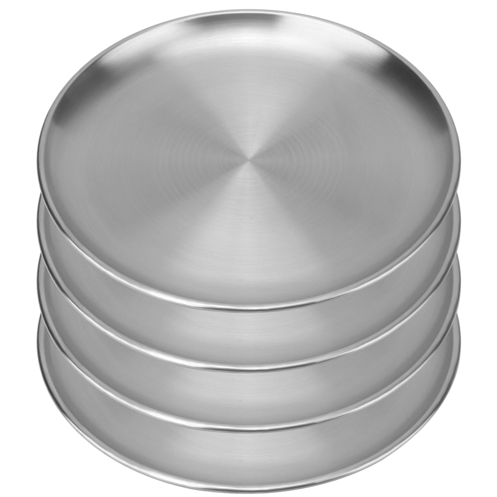 MUKCHAP 4 PCS 26cm Stainless Steel Dinner Plates, Silver Brushed Serving Plates, Metal Serving Dishes for Camping Steak Salad Snack