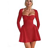 Dxizeavatt Slimming Long Sleeve Dress for Women Quare Neckline Fall Corset Sexy Mini Cocktail Party Short Dresses