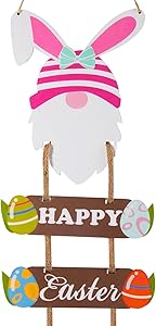 3 Pcs Easter Wooden Bunny Gnome Hanging Sign- Happy Easter Swedish Gnome Ornaments with Rustic Ropes Decorative Easter Theme Wood Sign Plaque for Easter Day Home Window Wall Door Decors Party Favors