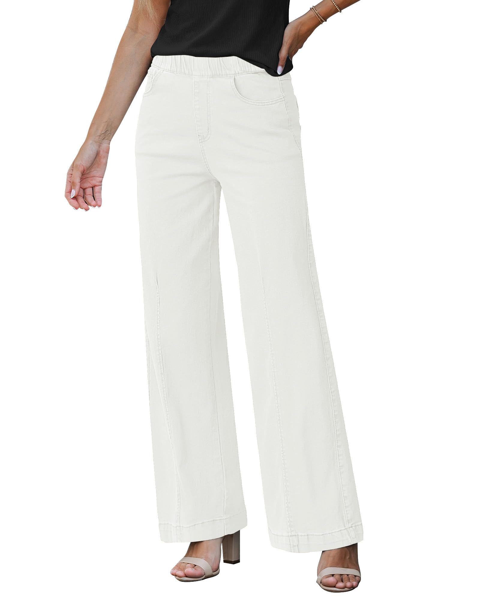 Photo 1 of GRAPENT Women's Bright White Wide Leg Jeans, Size L
