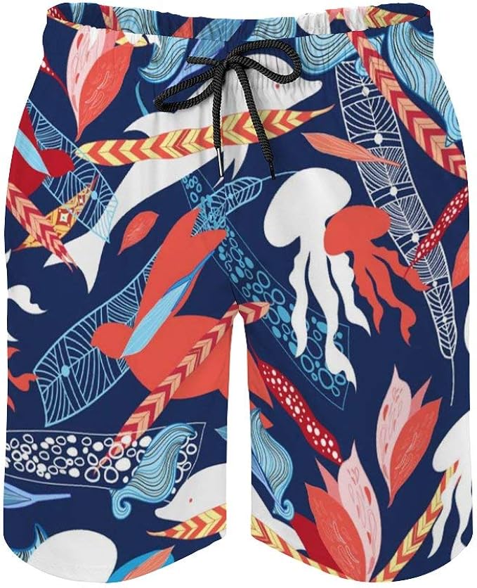 MayBlosom Pantalones cortos de playa para hombre, Sea Creatures de