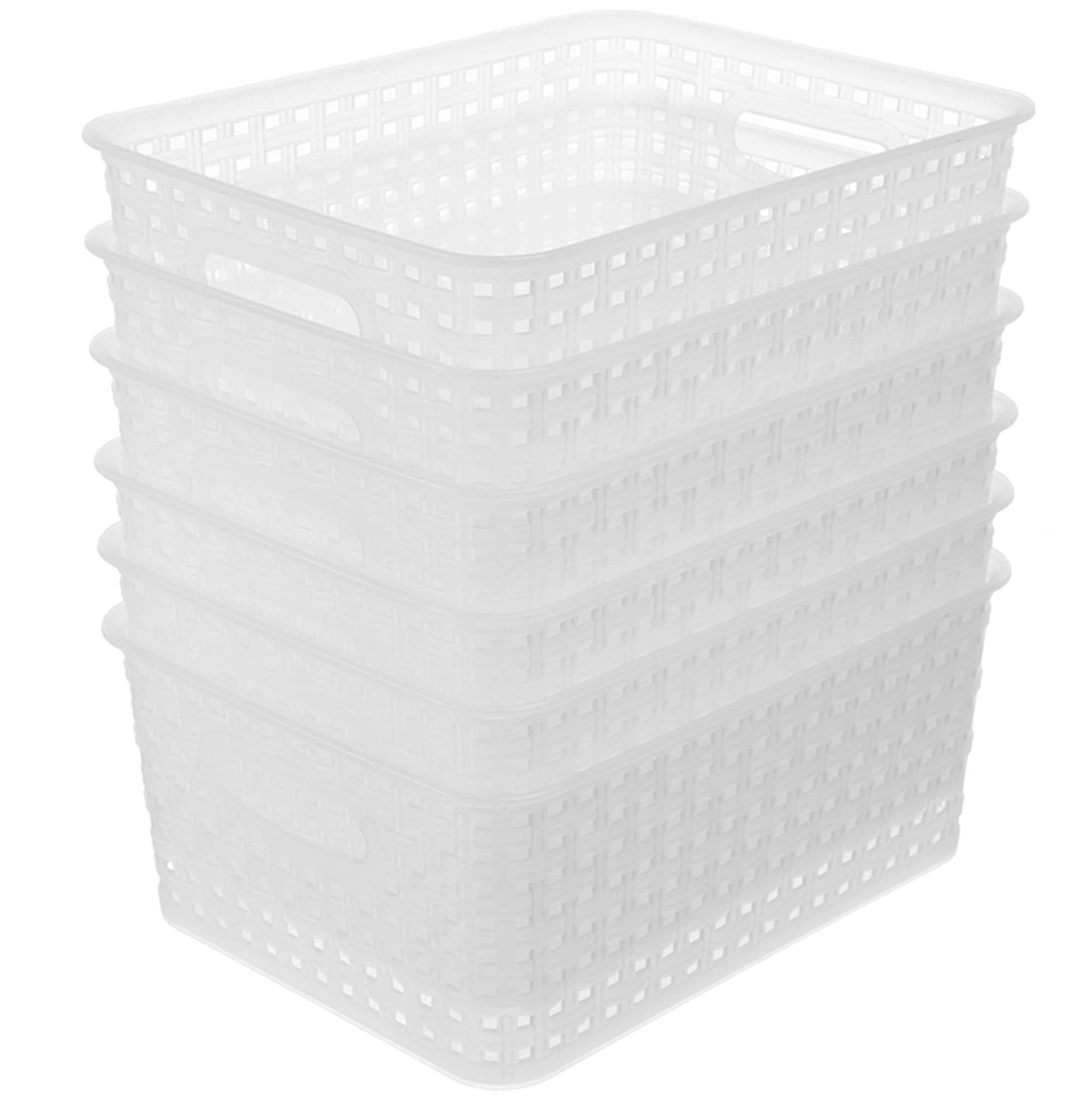 Photo 1 of **One Broken**Clear Plastic Woven Storage Basket, 6-Pack Weave Basket Organizer for Kitchen Offices Bathrooms