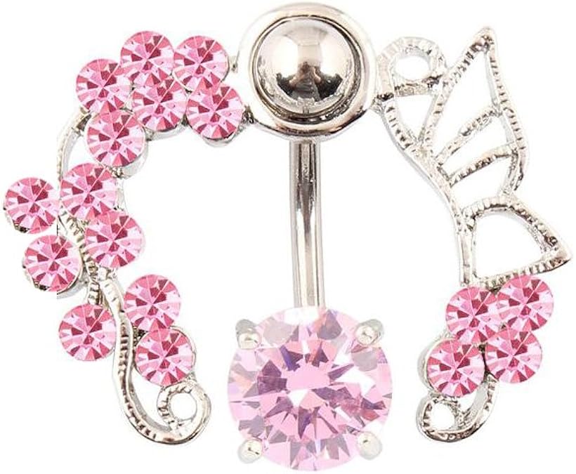 WOWOHE Belly Button Rings, Pink Flower Navel Belly Rings Studs Piercing Jewelry Jewelry