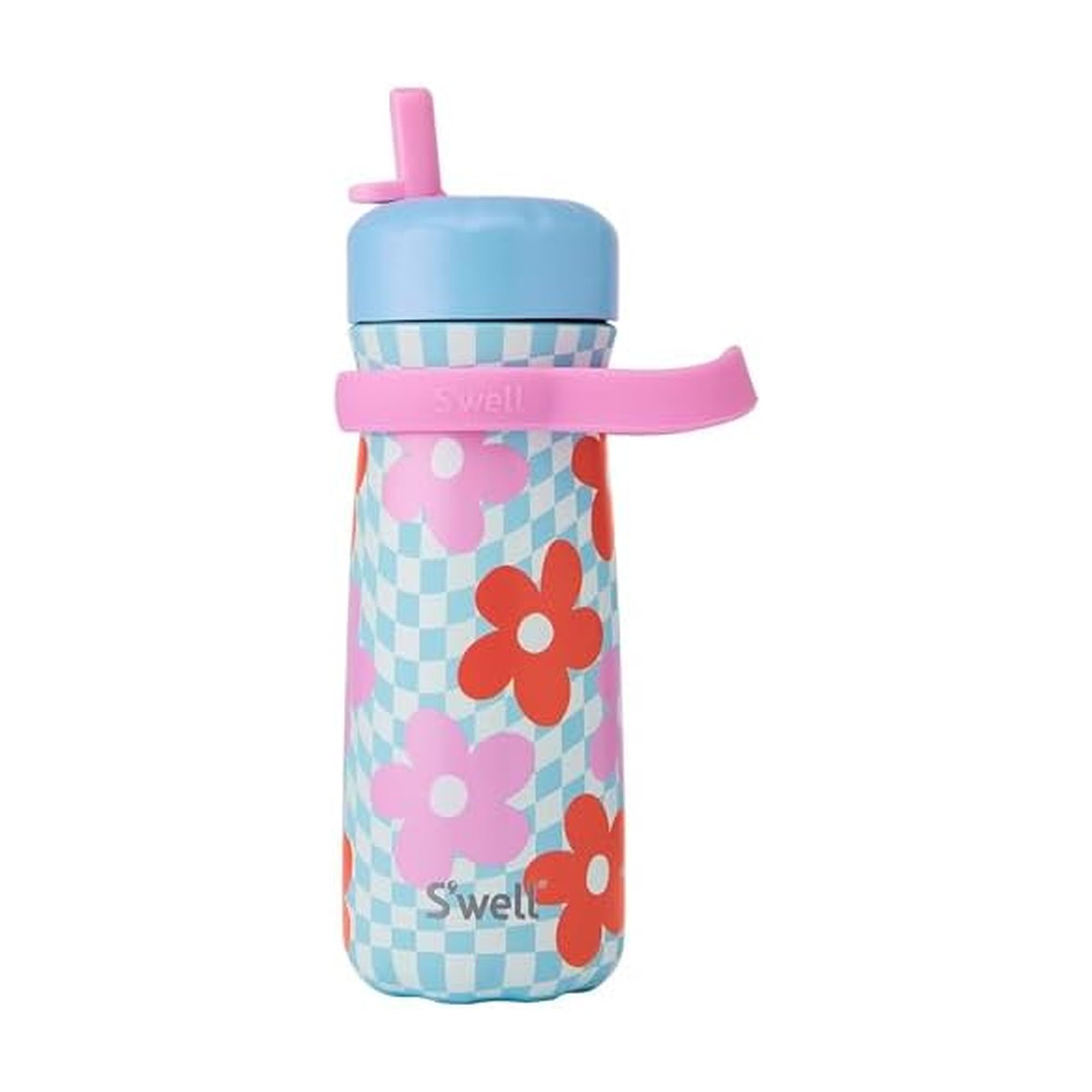 S’well Stainless Steel Kids Traveler with Flip Straw Lid, 16oz, Pink Petal, Triple Layered Vacuum Insulated Containers Keeps Drinks Cold for 24 Hours, BPA Free, Easy Carrying On the Go