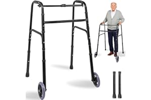 FREEAMG Folding Wheeled Walker, Adjustable Height Wheeled Walker, Lightweight Aluminum Frame, Standard Rolling Walkers for Se