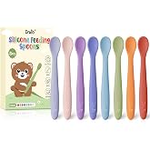 DRKIO 8 Pcs Silicone Baby Spoons Infant Utensils for First Stage Feeding | Soft Chewable Tips Soothe Gums, Bendable Handle for Self-Feeding, Ideal for Led Weaning, BPA-Free, Dishwasher &amp; Boil-Safe
