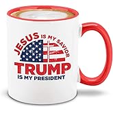 shop4ever Jesus is My Savior Trump is My President Ceramic Coffee Mug Tea Cup 11 oz. Donald Trump Gift (Red Handle)