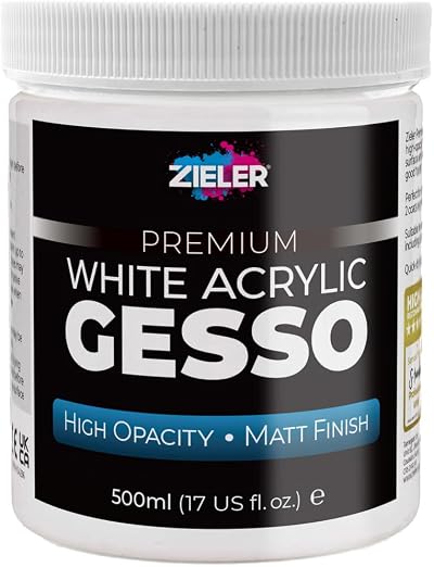 Zieler Premium White Acrylic Gesso Primer 500ml High Opacity Matt Finish