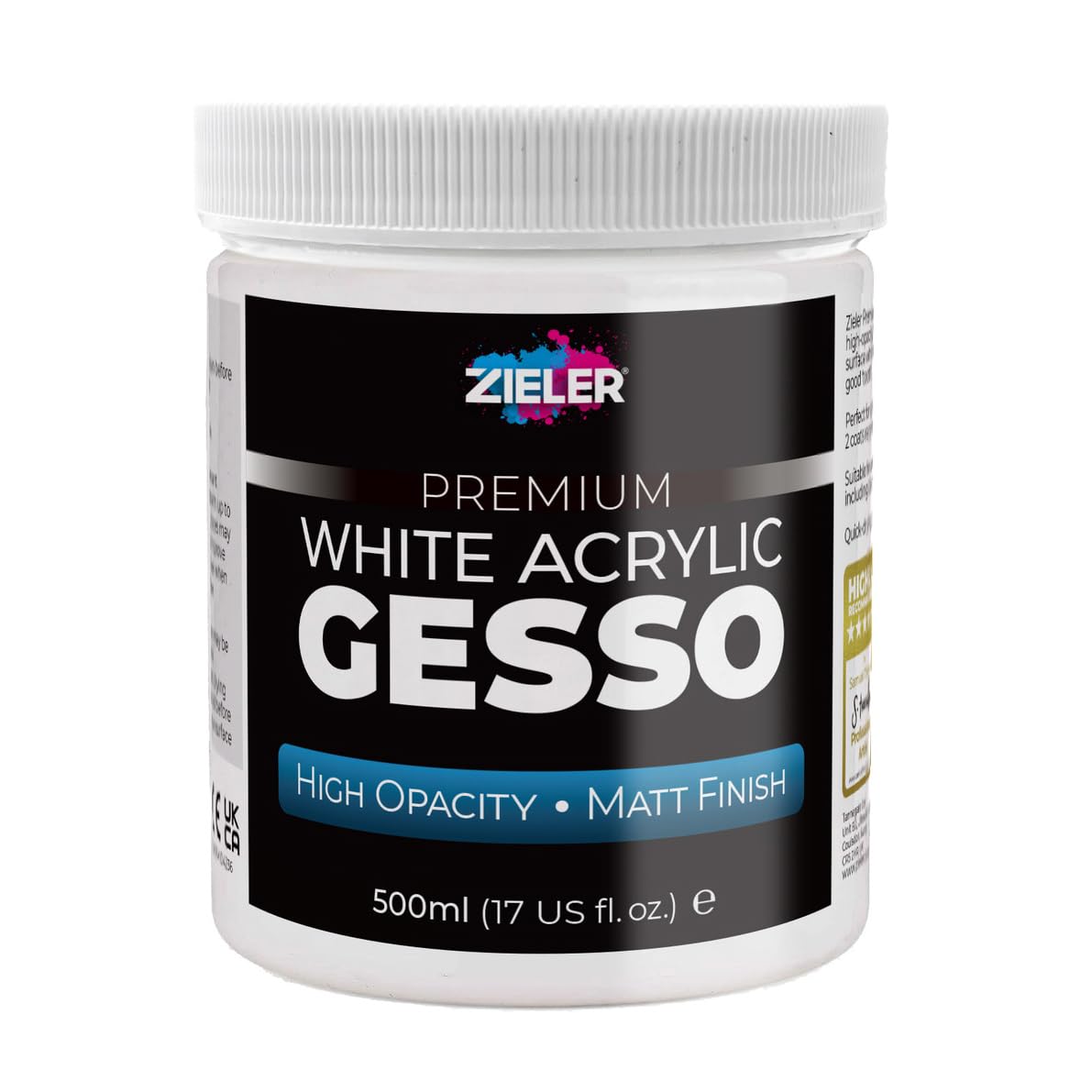 Zieler® Premium White Acrylic Gesso Primer | High Opacity | Matt Finish (500ml) – For Acrylic & Oil Paintings on Canvas, Wood & Board