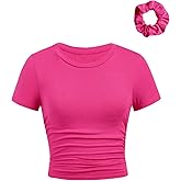 SOLY HUX Girl's Short Sleeve Crew Neck Slim Fitted Basic T-Shirts Summer Tops with Hair Ties