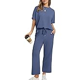 Sampeel Two Piece Sets for Women Summer Outfits Oversized Wide Leg Crop Pants Lounge Sets Airport Beach Vacation Clothes