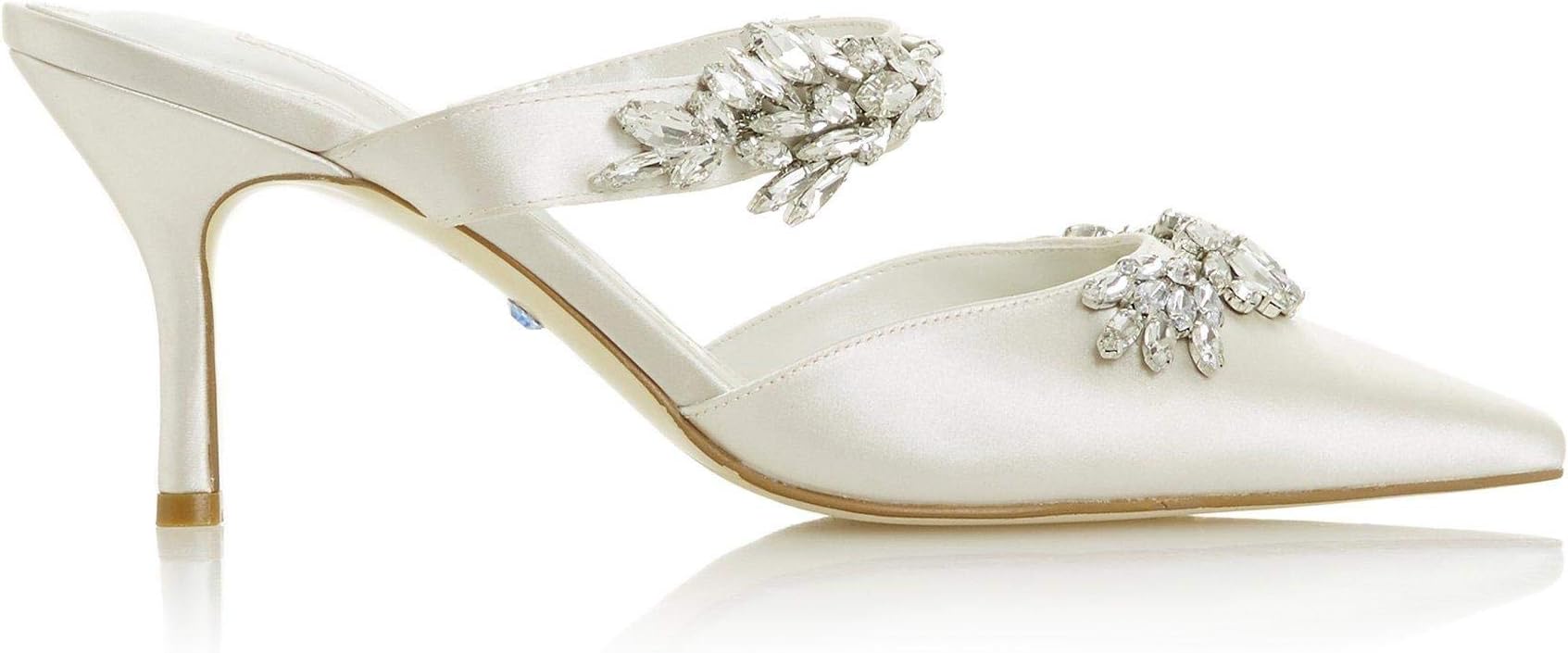 Dune Ladies Women's CHARDONAY Crystal Leaf Embellished Studded Kitten Heel Bridal Shoe Stiletto Heel
