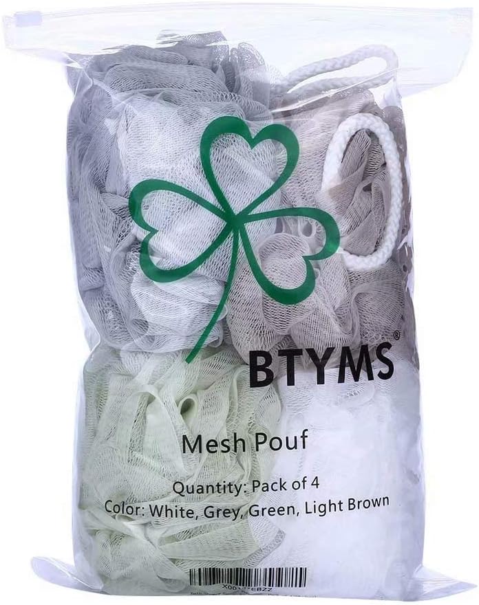 Bath Shower Sponge Loofahs (60g/pcs) Mesh Pouf Shower Ball, Mesh Bath and Shower Sponge Pack of 4: Beauty