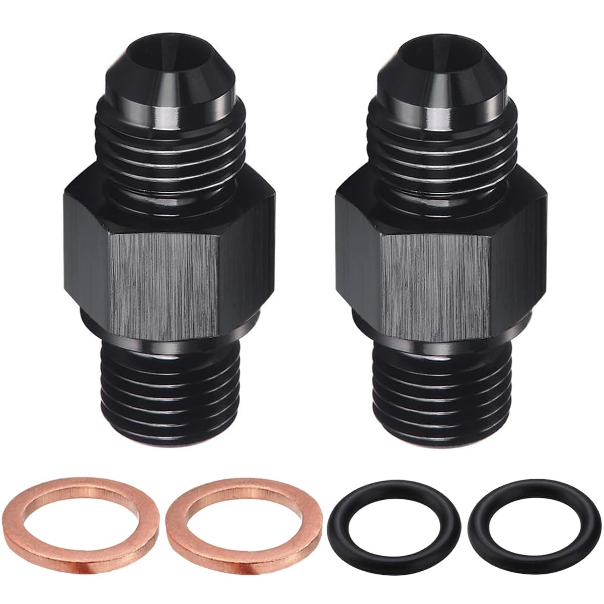 View 1 of 2 Packs 6AN Male Flare to 1/4" NPSM Transmission Cooler Adapter Fitting, 6An Fitting, AN6 Transmission Fitting Fits 200-4R, 700R4, TH350, TH400, 4L60E, TR6060, AOD 4R100, 4R70W, C5 Aluminum Black