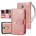 TabPow LG Aristo Case, 10 Card Slot - ID Slot, Button Wallet Folio PU Leather Case Cover with Detachable Magnetic Hard Case for LG Phoenix 3 / LG K8 2017 / LG Fortune/LG Risio 2 - Glitter Rose Gold