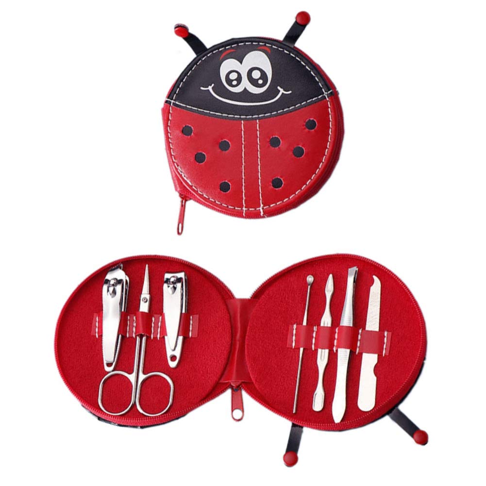 Spdoo Manicure Gift Set, Cute Cartoon Packaged Manicure Nail Trim Tools Stainless Steel Nail Clippers Kit, Best Present for Girls Boys, 7pcs/Kit (Red Ladybug)