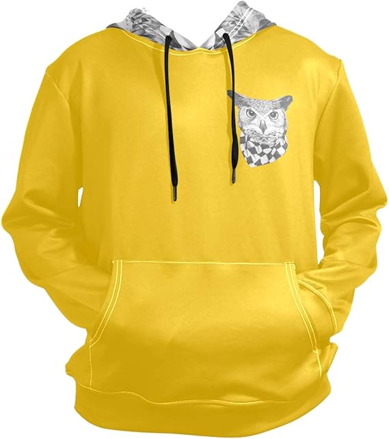 Amazon Fohoo パーカー メンズ 大きいサイズ 長袖 フクロウ かっこいい チェック柄 黄色い フーディ おしゃれ フード付き プルオーバー ポケット付き 薄手 トレーナー パーカー 通販