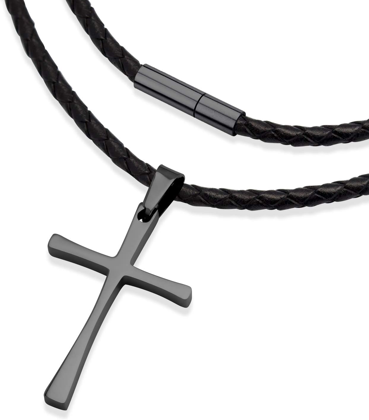 Stainless Steel Cross Braided Rope Cord Necklace for Men Women 18-24'' Inches