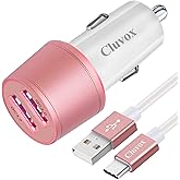 Fast USB C Car Charger, Compatible for Samsung Galaxy S22/S21/S20 Plus/Ultra/S20 FE/S10+/S10e/S9/S8/Note 10/9/8/A20/A50/A70 Quick Charge 3.0 Dual USB Rapid Car Charger with Type C Cord 3.3ft-Rose Gold