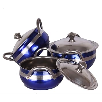 SAPL Stainless Steel Serving Bowl with Lid, Pack of 3