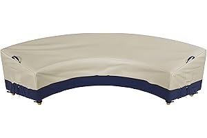 DUSTYPROTE Curved Sofa Cover,Outdoor Couch Cover 600D，Outdoor Sectional Covers Waterproof 190" L(Back)/128" L(Front) x 36" W x 39" H, Khaki with Dark Blue, Cover Only