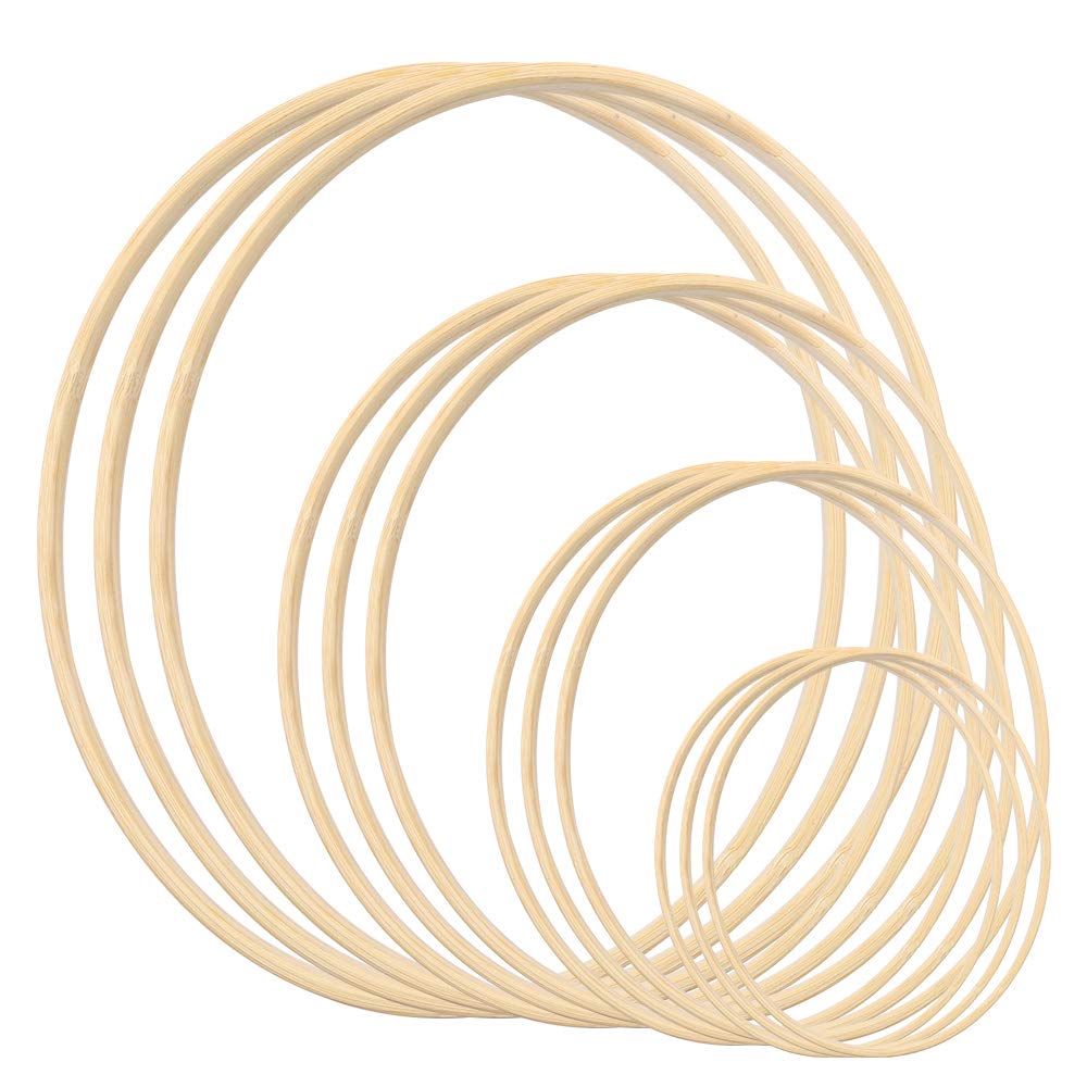 Gukasxi 12 Pack 4 Sizes (15cm/20cm/25cm/30cm) Wreath Rings Wooden Bamboo Floral Hoop Set Large Macrame Crafts Hoops for DIY Dream Catcher, Wedding Wreath Decor and Wall Hanging Crafts