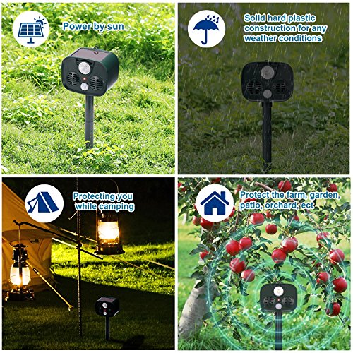 image for LUCKYDIY Solar Ultrasonic Outdoor Animal Repellent and Pest Repeller, 