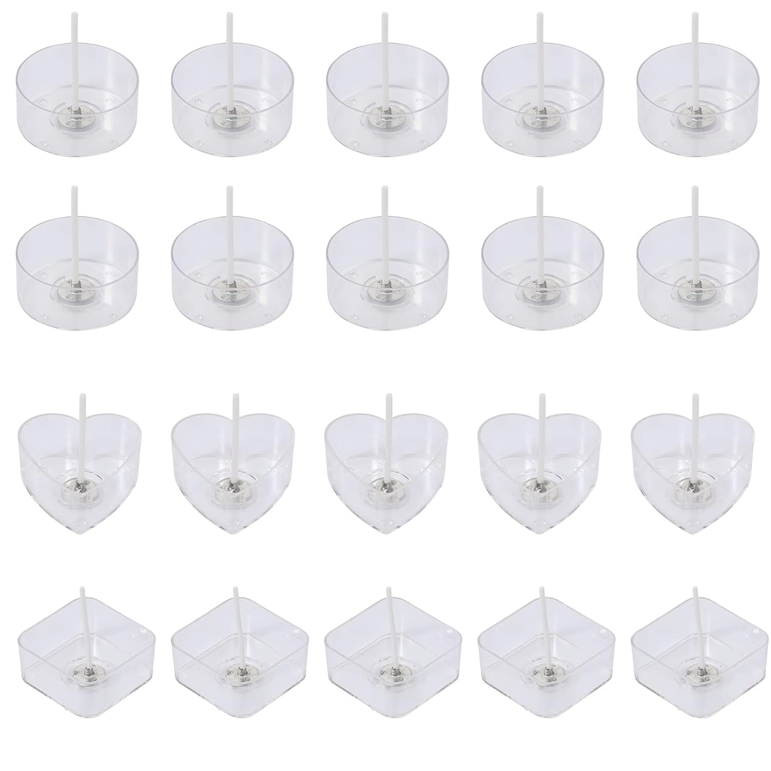 HEALLILY 20pcs Clear Tealight Cups Tealight Candle Cup Heart Square