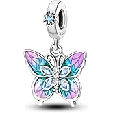 Hapour Butterfly Dangle Charm Bracelet Charm, Pendants Beads Charms for Necklaces Women Jewelry Gift Made of Sterling Silver, Cubic Zirconia & Enamel